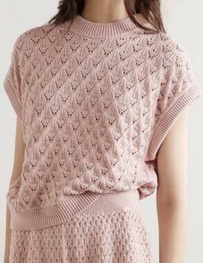 Mr. Mittens Pointelle-Knit Cotton Sweater Vest — M/L Blush Pink Fall Layering